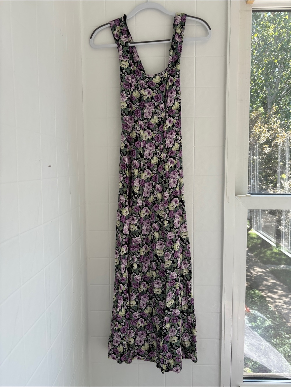 💚VINTAGE💜 All that Jazz Floral Maxi Dress in Purple, Green & Black